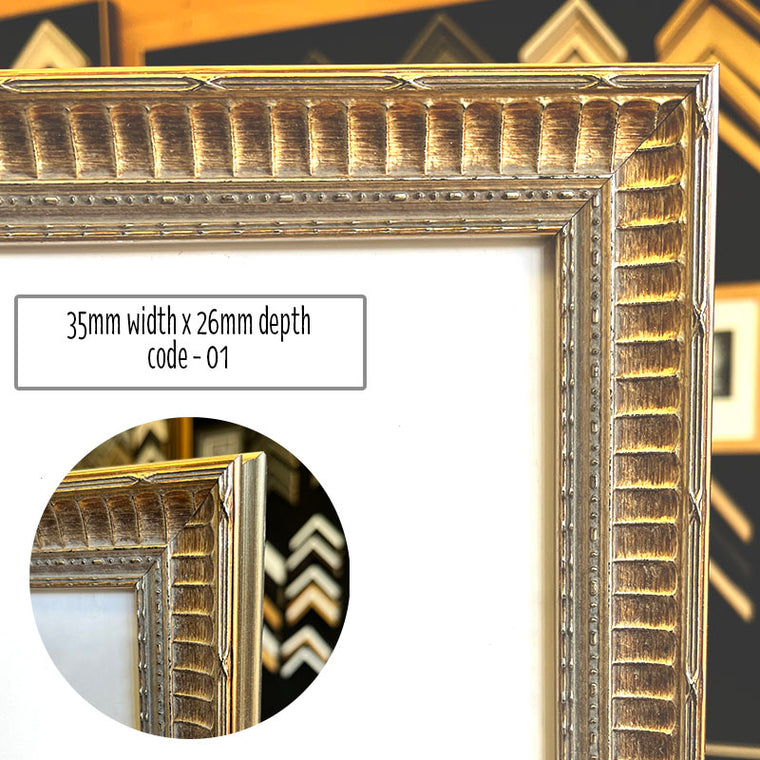 16”x20” Photo frame in Ornate Champagne Metallic finish made from quality framing materials. This Picture Frame is perfect for a 16”x20” Photo or Print, or you can add a matboard insert for smaller A3 artwork or 11”x14” photos.