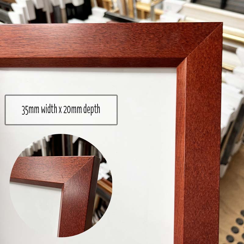 16”x20” Photo Frame in a Red Walnut finish made from quality custom framing materials. This frame is a one off made from excess stock and includes quality foamboard, Perspex, and comes with a Wire Pack for both vertical and horizontal hanging on the wall. This frame is suited to an 16” (40.64cm) x 20” (50.8cm) Print or Photo, or you can add a matboard insert to fit a smaller A3 Artwork or 11”x14” Photo.