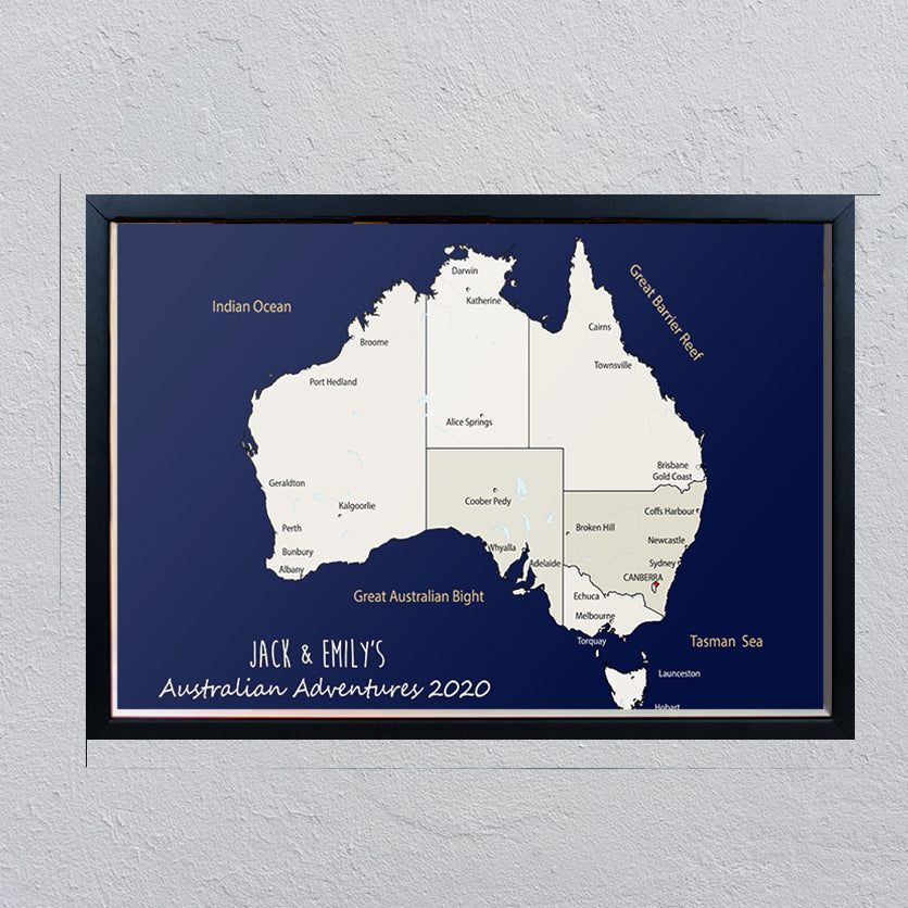 A2 Personalised Australia Map Framed Pin Board