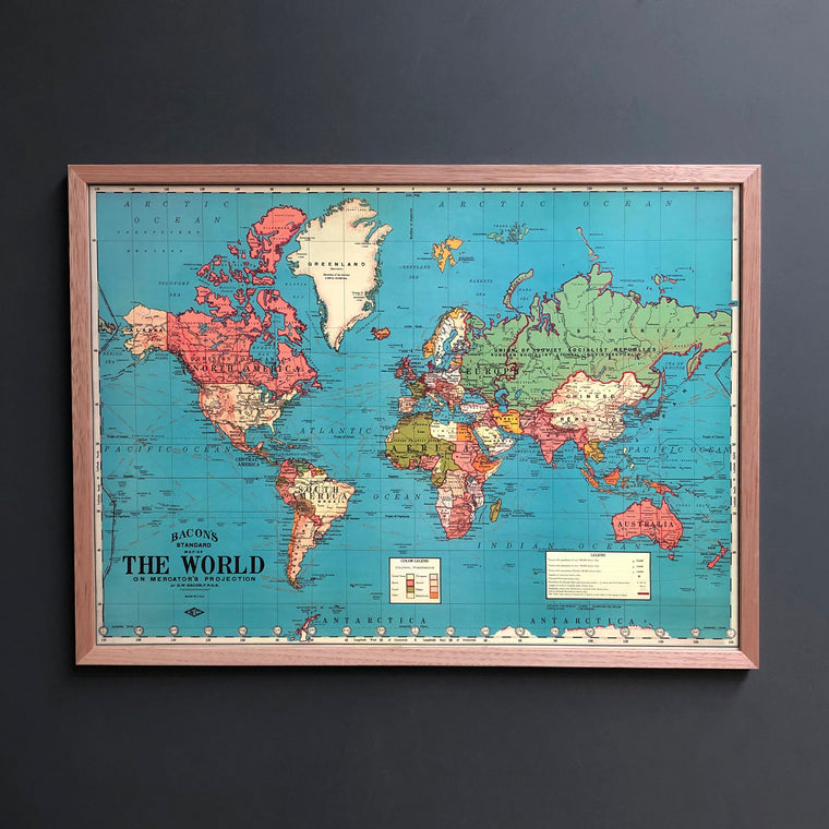 Around The World Framed Vintage Map Pinboard